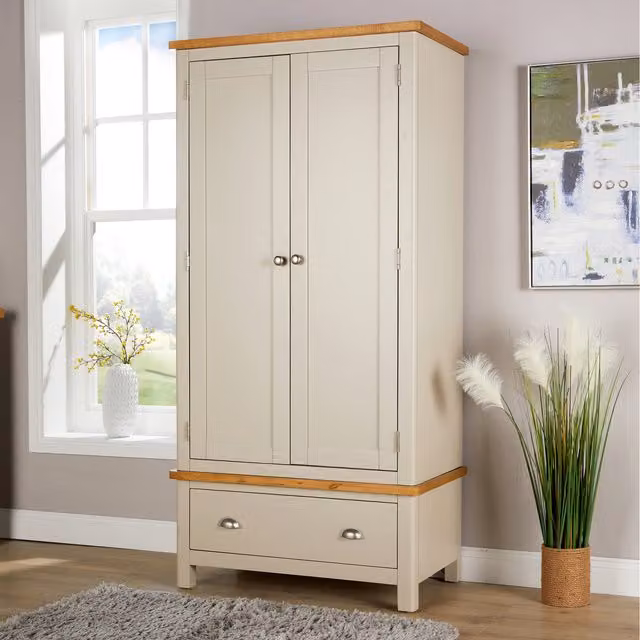 Home Source Ramsgate 2 Door Wardrobe with Drawer in Grey Oak
