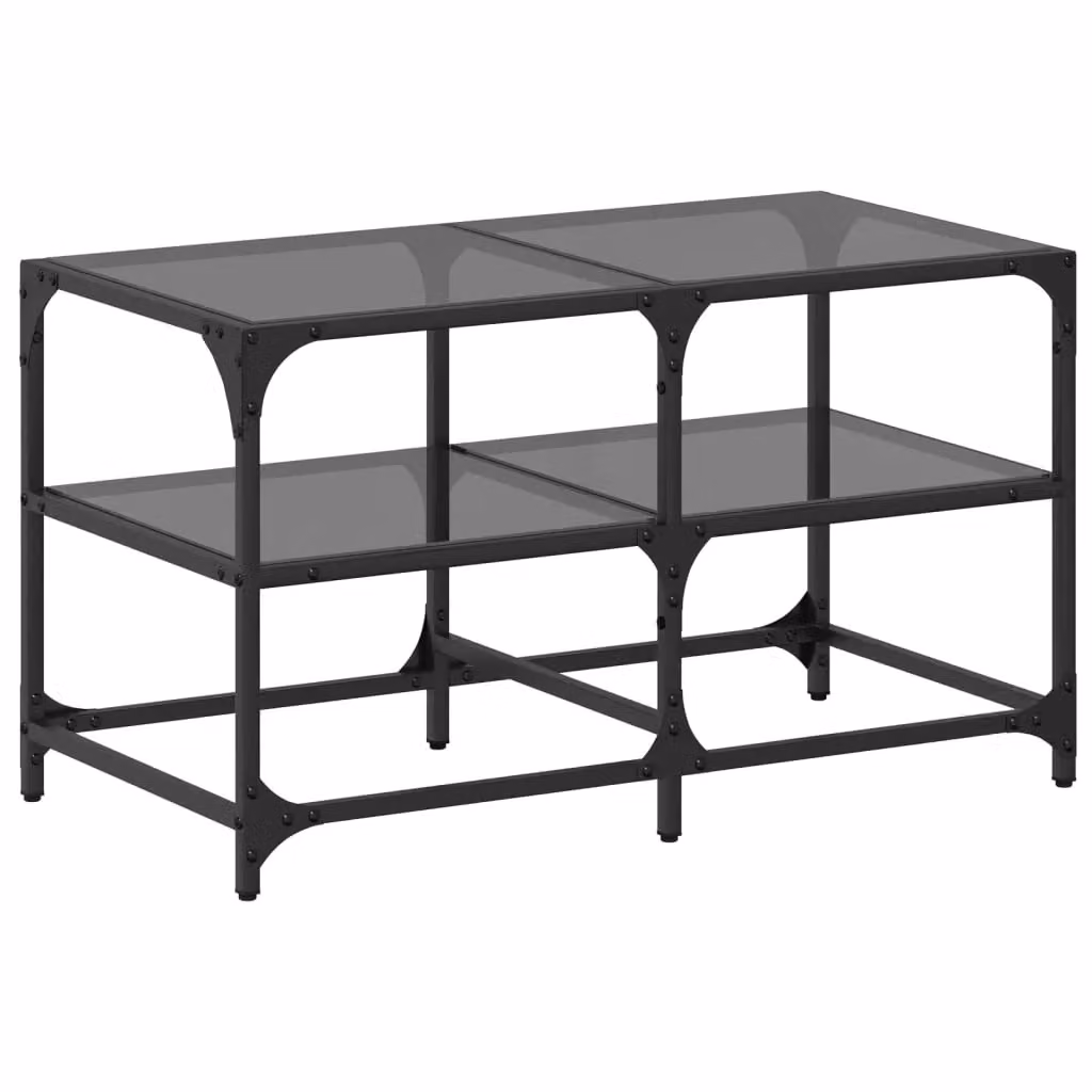 Berkfield Home Industrial Coffee Table with Black Glossy Glass Top and Steel Frame, W: 78.5 cm, D: 40 cm, H: 45 cm – 2