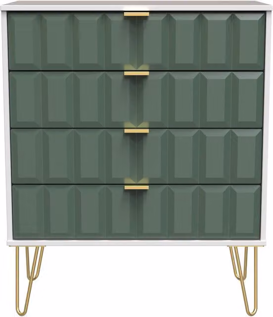 Ready Assembled 2 U Metro 4 Drawer Chest in Green and Gold