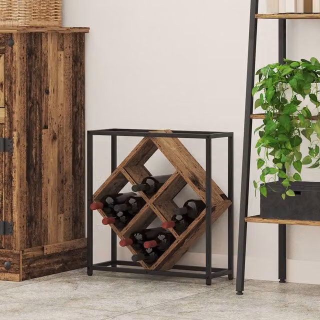 Berkfield Home Rustic Old Wood Wine Rack in Brown, W/D/H: 51 x 18 x 52.5 cm – 1