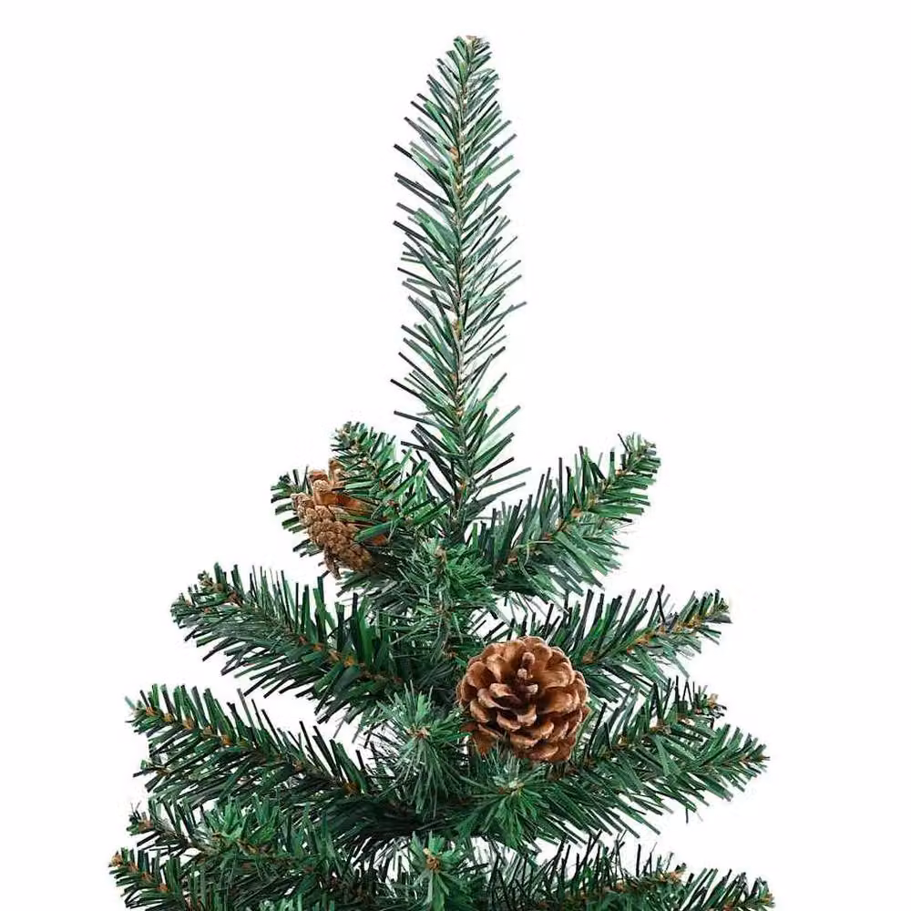 Berkfield Home Slim Green Christmas Tree with Real Wood and Cones, Height: 210 cm – 3