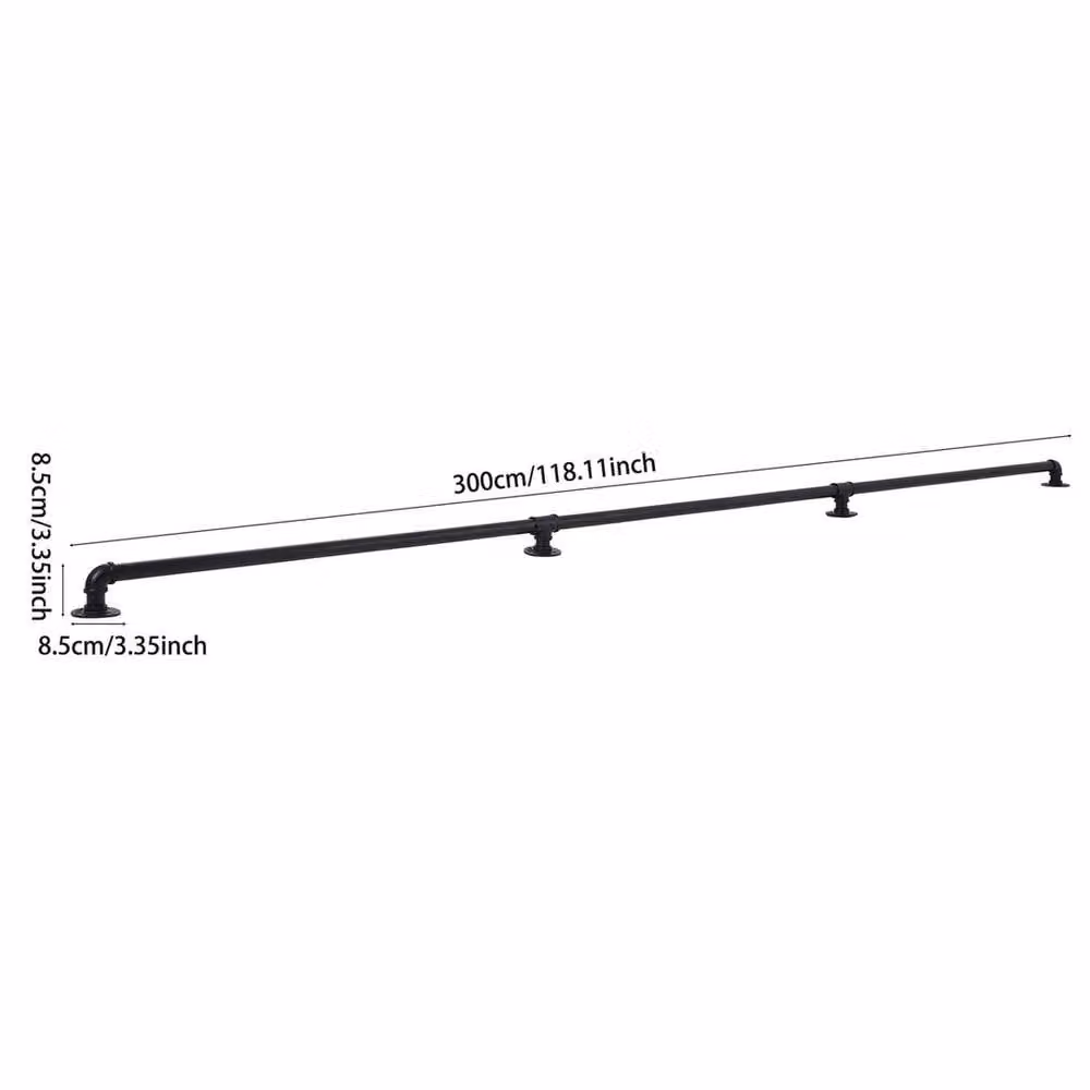 KORVIXA Black Round Handrail Stair Rail with 4 Brackets, 25mm Diameter, W: 1000 cm, H: 52 cm – 2