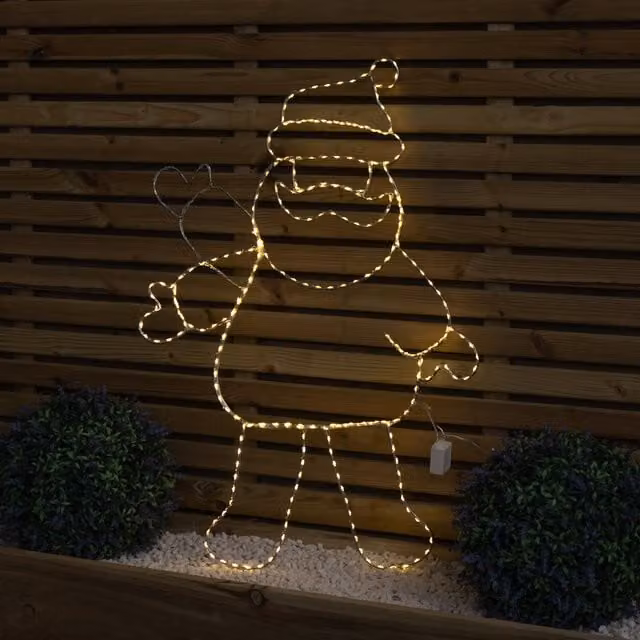 Samuel Alexander Waving Santa Christmas Silhouette with Warm White LEDs in Silver, H 79 cm x W 54 cm
