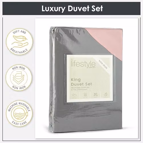 Voltico Reversible Microfibre Duvet Cover and Pillowcase Set in Pink and Grey – 3