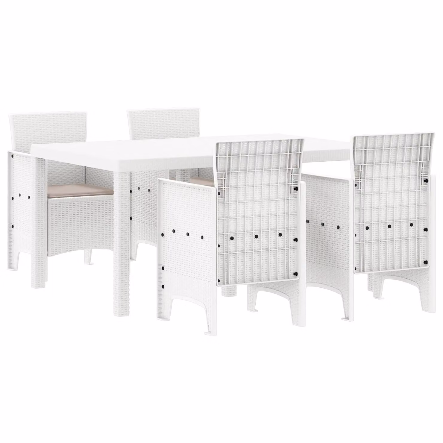 Berkfield Home 5 Piece White Poly Rattan Garden Dining Set with Cushions – 2
