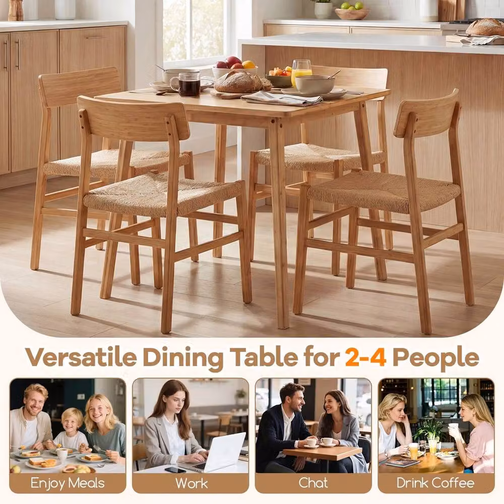 NESTLUNE Square Bamboo Dining Table in Beige and Brown, W/D/H: 70 x 70 x 15 cm – 3