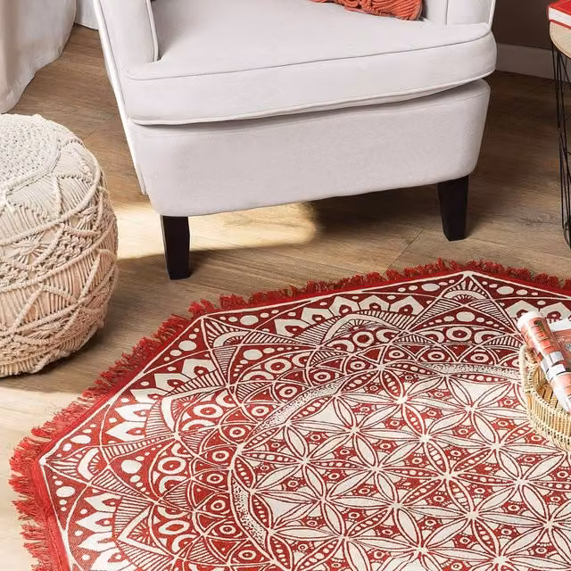 Wyld and Coco Mezitili Red Cotton Mandala Woven Round Rug, Diameter: 120 cm – 1
