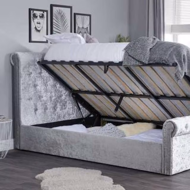 Birlea Sienna Grey Velvet Upholstered Ottoman Bed, W/D/H: 140 x 200 cm