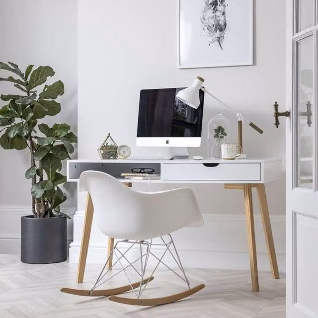 Noa and Nani Modern White Computer Desk with Natural Pine Accents