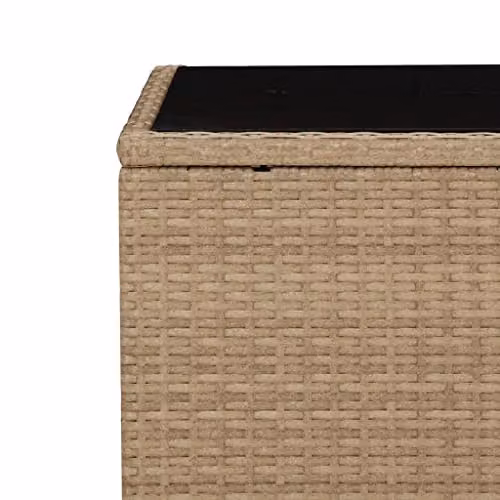 vidaXL Modern Beige Poly Rattan Garden Tea Table with Tempered Glass Top, W: 45 cm, D: 45 cm, H: 40 cm – 3