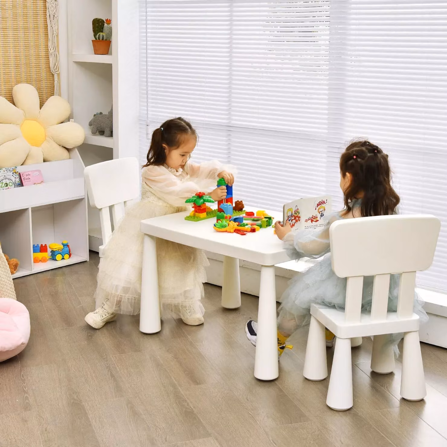 Costway 3 Piece Toddler Activity Centre Table and Chair Set in White – 2