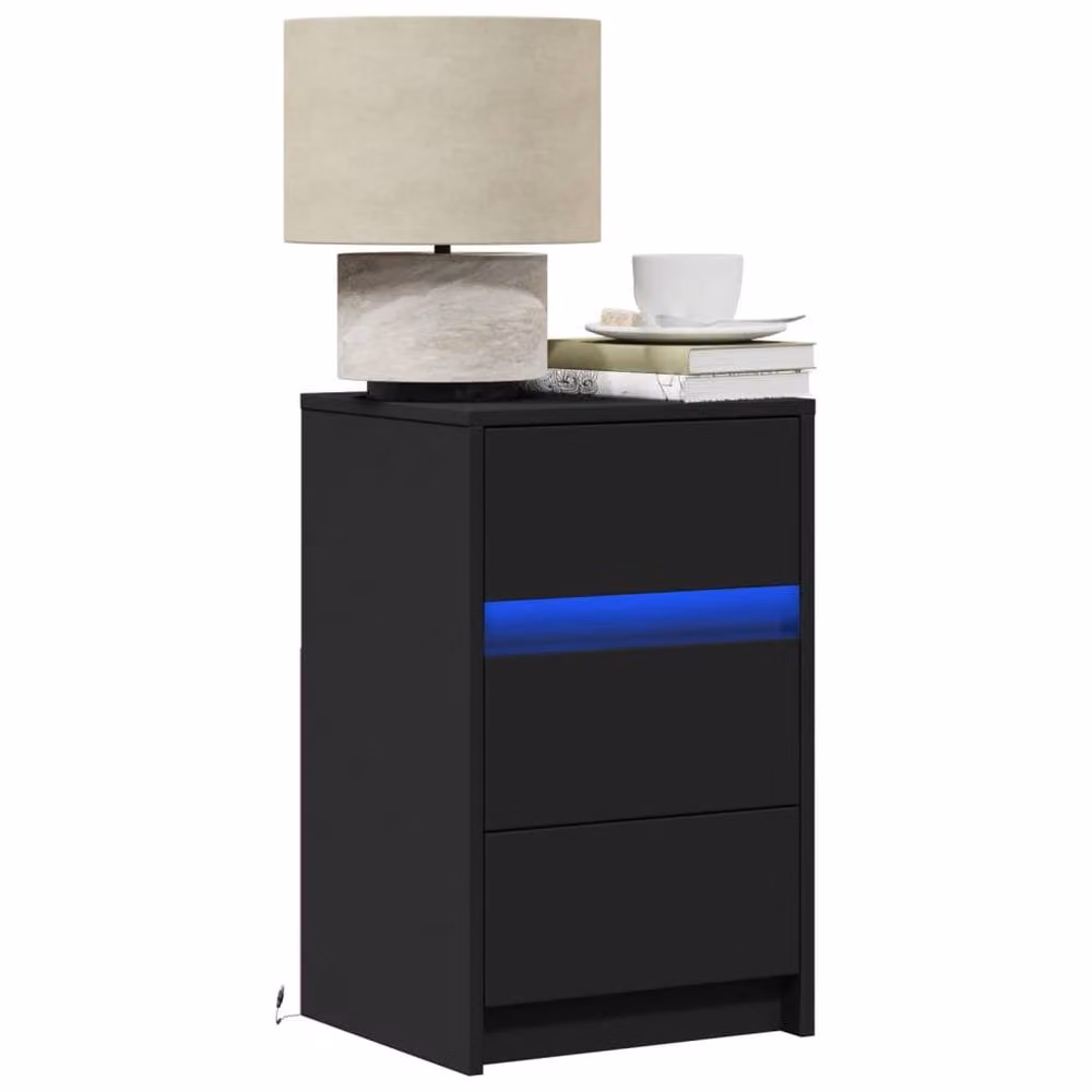 Berkfield Home Modern Black Bedside Cabinet with Integrated LED Lighting, W/D/H: 38 x 34 x 61 cm – 2