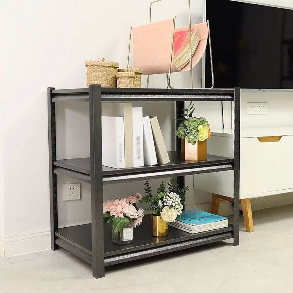 KORVIXA Heavy Duty 3-Tier Metal Boltless Garage Shelving Storage Rack, Black, Width: 80 cm – 3