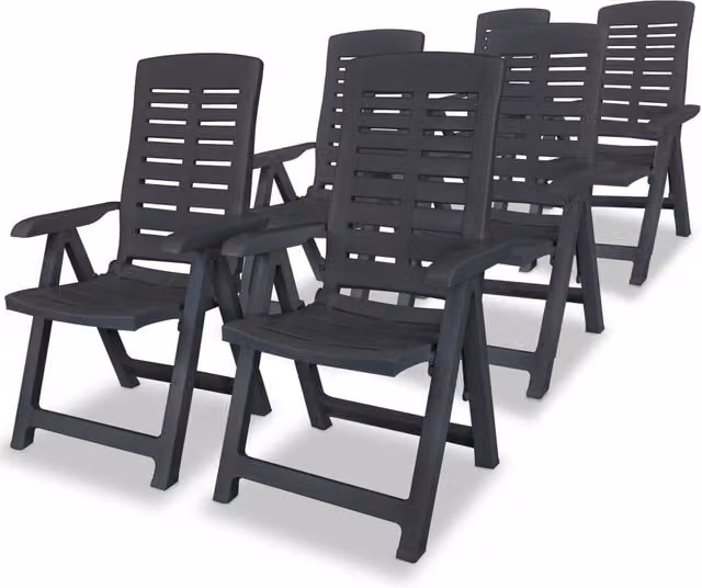 Berkfield Home Set of 6 Reclining Plastic Garden Chairs in Anthracite and Black – 1