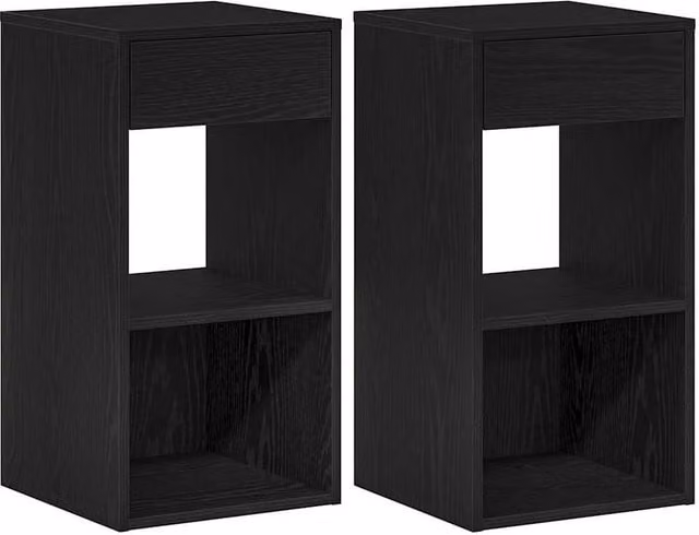 Berkfield Home Set of 2 Black Oak Bedside Cabinets with Drawer, W/D/H: 35 x 34 x 66.5 cm – 1