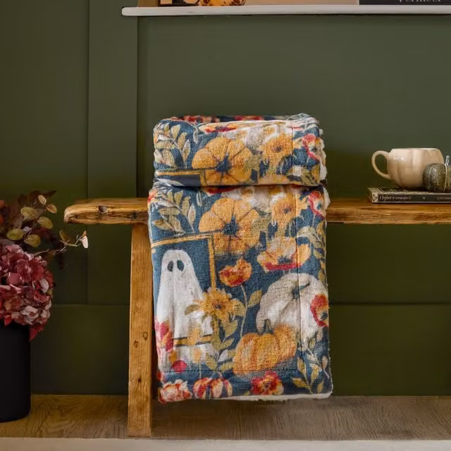 Furn Bootanical Floral Sherpa Fleece Throw Blanket in Multicolour, W: 130 cm, D: 180 cm