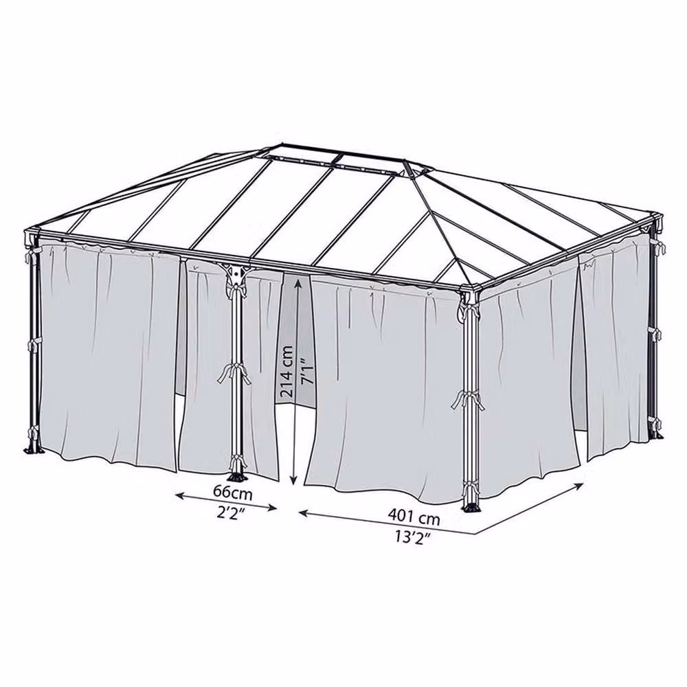 Palram Martinique Grey Polyester Curtain Set for Rectangle Gazebos, W/H: 465 x 217 cm – 3