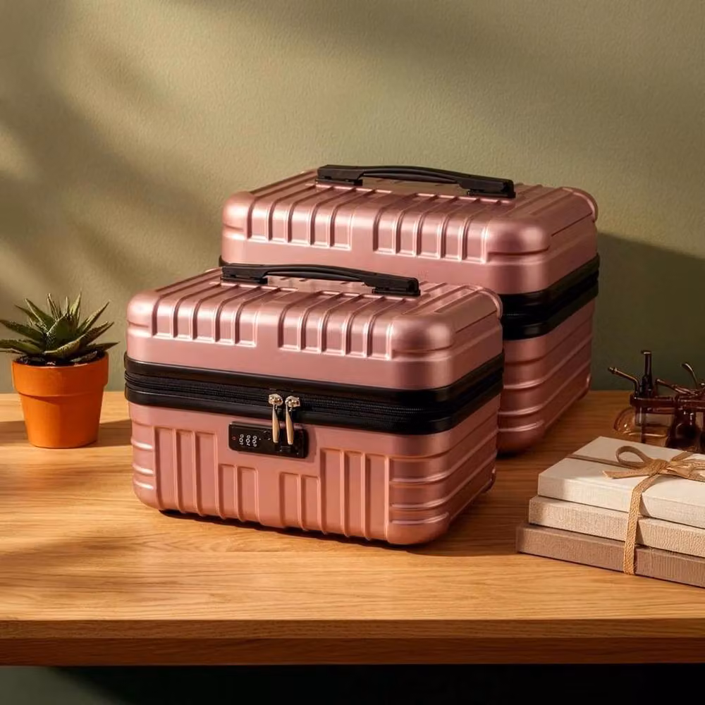 VOGREX 2 Pack Lockable Portable Travel Makeup Case in Rose Gold – 4