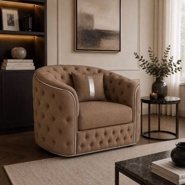 Stratus Interiors Ambassador Chesterfield Sofa in Brown Plush Velvet with Silver Trim
