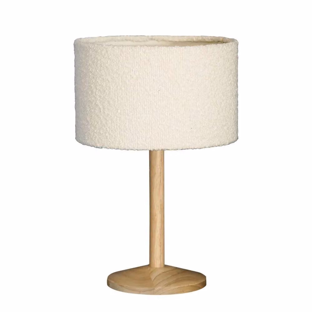 ValueLights Triston Wood Table Lamp with Beige Boucle Fabric Shade, Height: 25.4 cm – 2