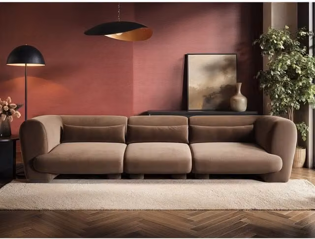 SolaceCo Maddox 4 Seater Chocolate Brown Velvet Sofa with Scatter Cushions