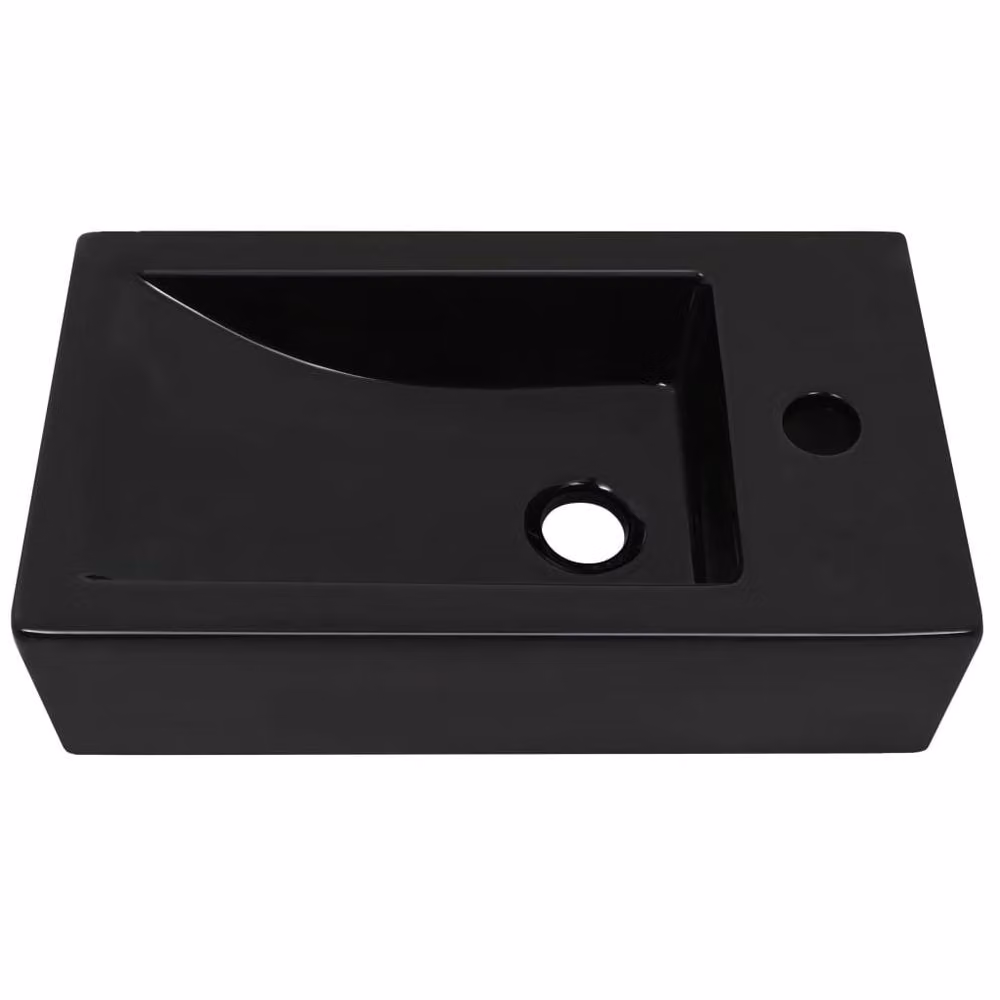 Berkfield Home Rectangular Ceramic Basin with Faucet Hole, Black, W: 46 cm, D: 25.5 cm, H: 12 cm – 3