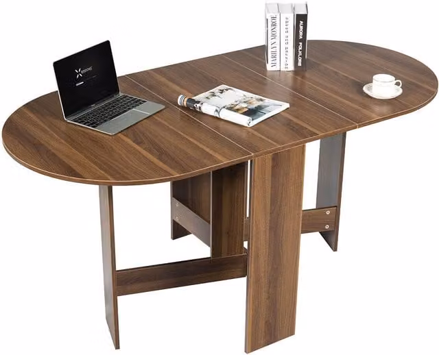 Costway 3-in-1 Folding Drop Leaf Dining Coffee Table and Writing Desk in Brown – 1