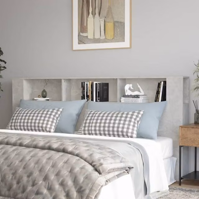 Berkfield Home Modern Wall Mount Headboard Cabinet with Integrated Shelf in Concrete Grey, W: 220 cm, D: 18.5 cm, H: 104.5 cm – 1