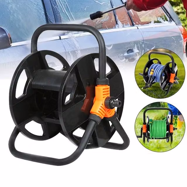 KORVIXA Black Garden Hose Reel Trolley with 20m Water Pipe