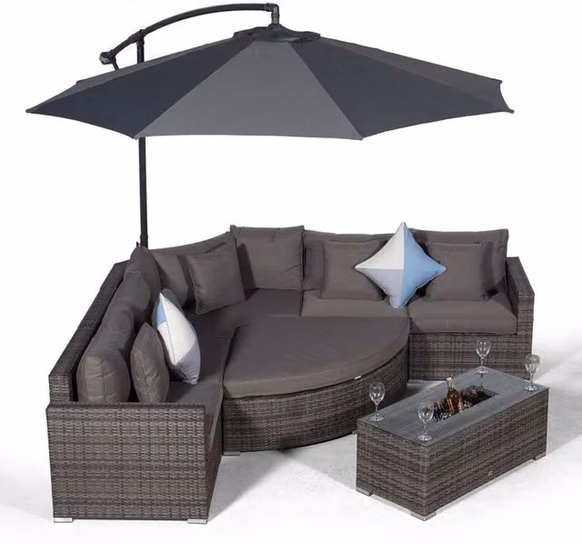 Giardino Santorini 5 Seat Grey Rattan Sofa Set with Ottoman and Drinks Cooler Coffee Table