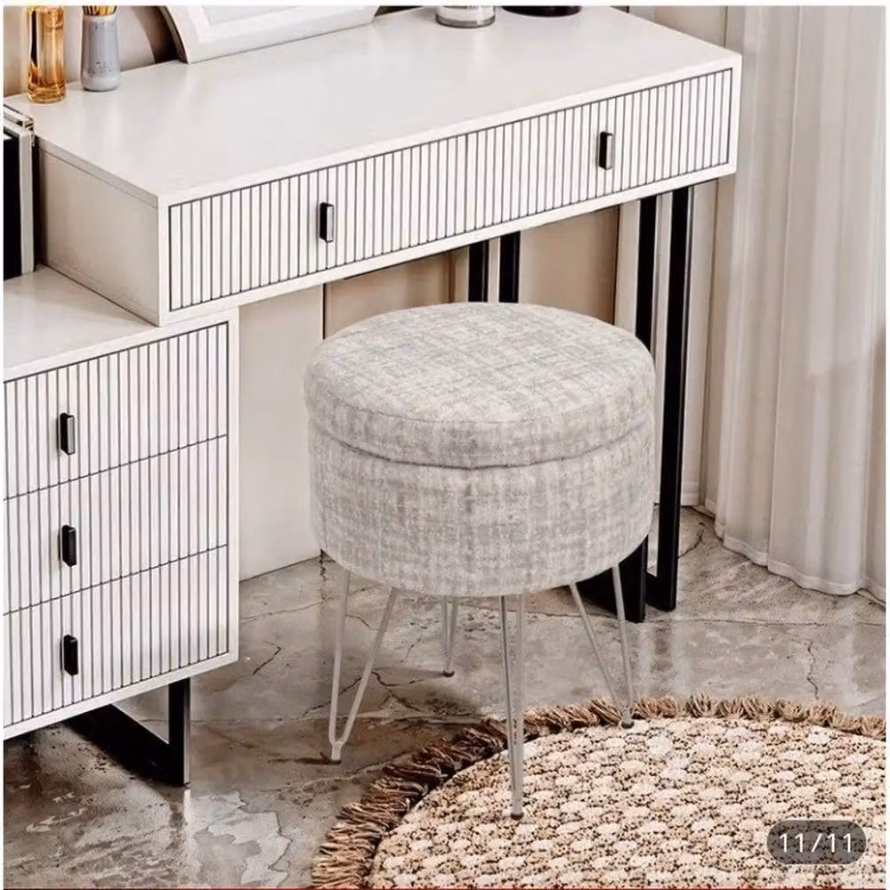 KORVIXA Round Footrest Stool with Storage in Grey – 3
