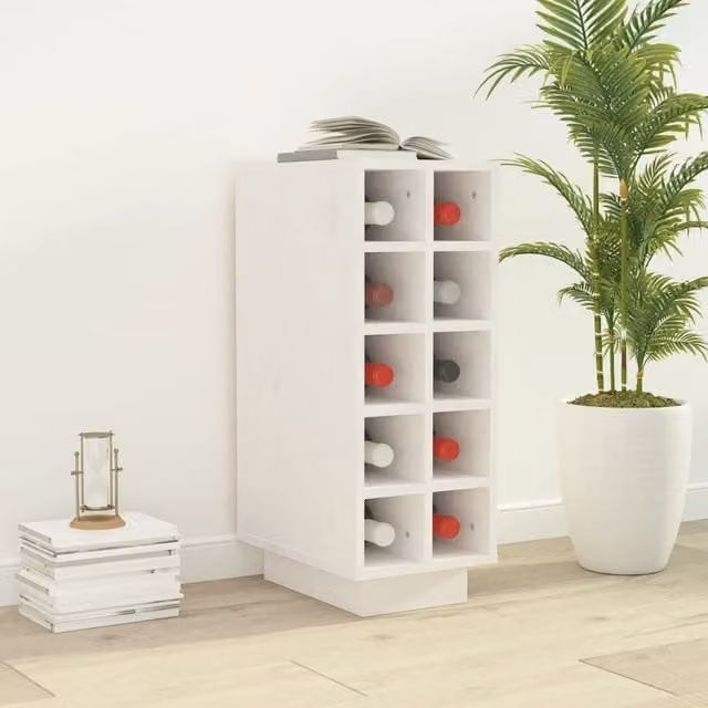 Berkfield Home White Rustic Solid Wood Pine Wine Cabinet with Bottle Rack, W/D/H: 23 x 34 x 61 cm