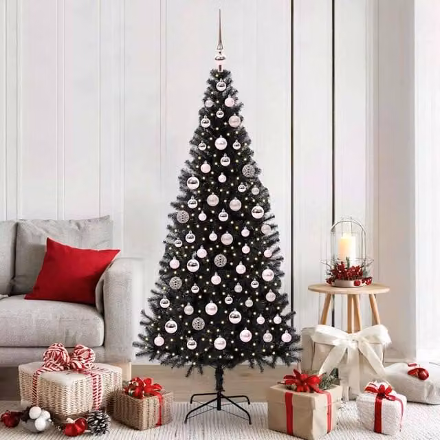 Berkfield Home Black PVC Christmas Tree with 300 LEDs and Stand, Height: 180 cm