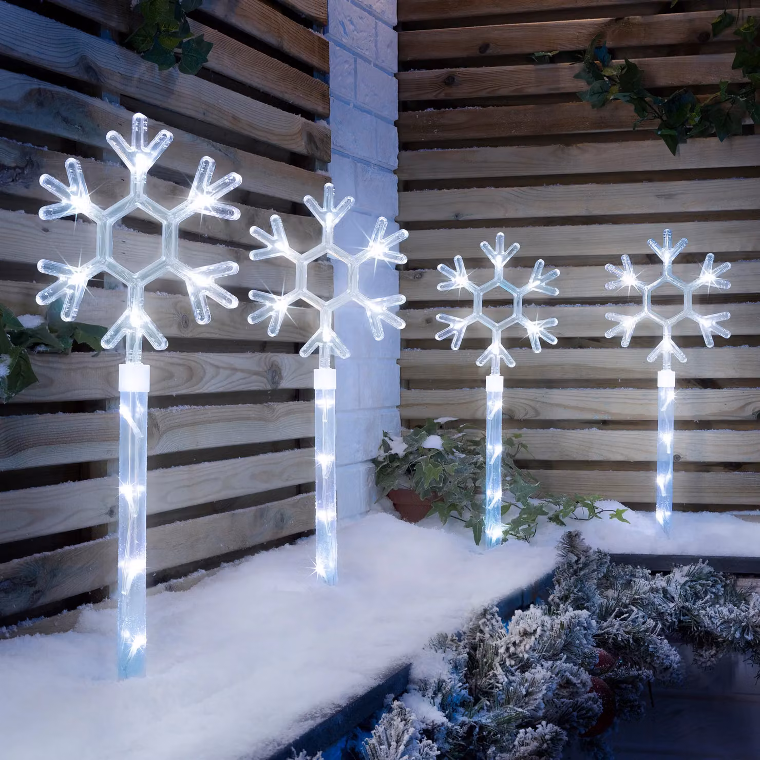 Christow Snowflake Path Lights Set, White LED Outdoor Christmas Decorations, 4 x 44 cm – 2