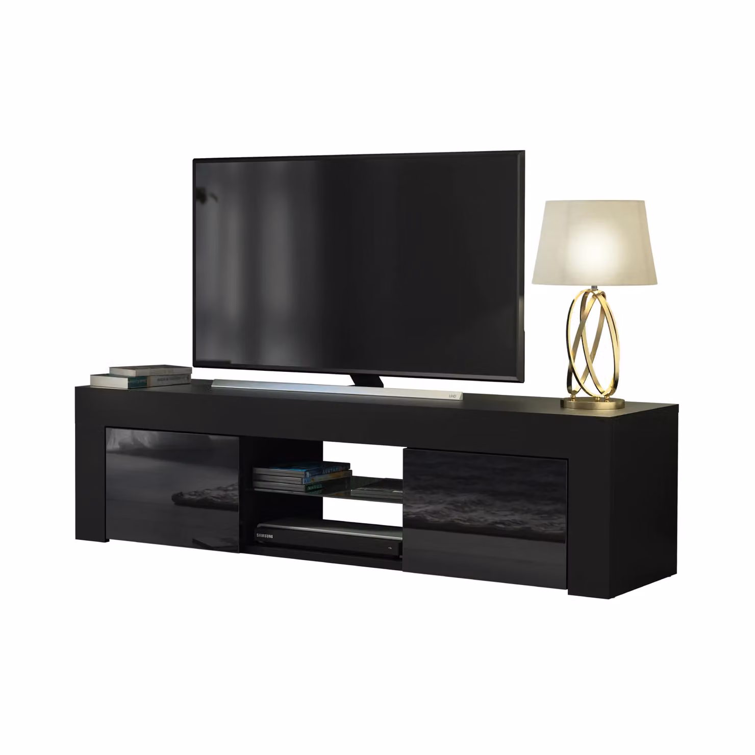 Creative Furniture Modern Black High Gloss TV Unit W: 130 cm, D: 35 cm, H: 35 cm – 2