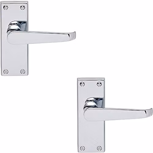 Loops 2 Pack Straight Victorian Lever on Rectangular Latch Backplate Door Handles in Polished Chrome