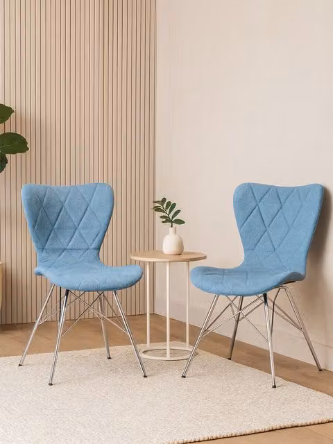 Orsina Stockholm Modern Blue Fabric Dining Chair with Metal and Plastic Geometric Design – 2