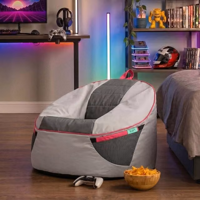 icon Alpha Kids Gaming Bean Bag in Grey and Pink with Filling Included – 1