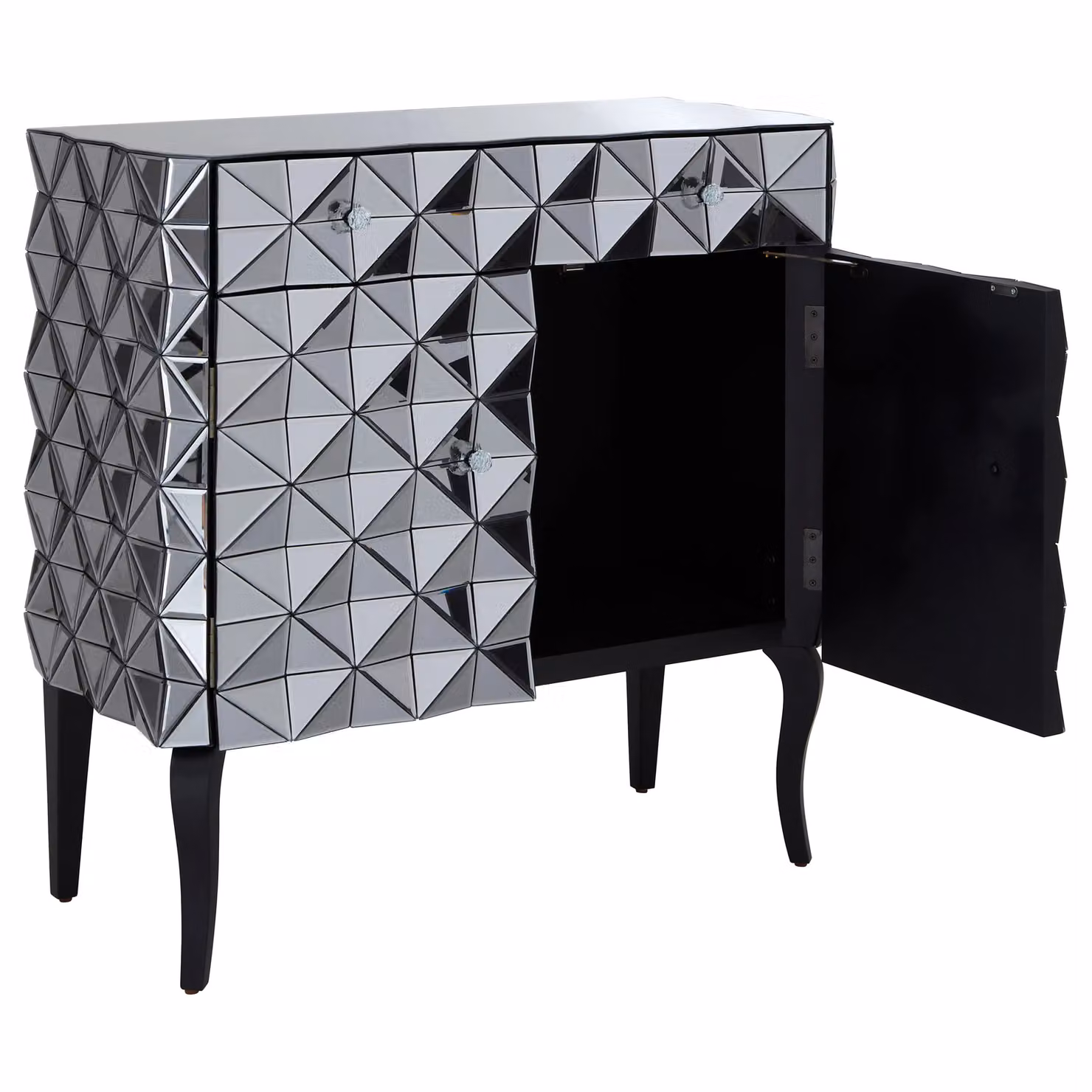 Orsina Contemporary Silver Glossy Geometric Wooden Storage Cabinet and Sideboard – 3