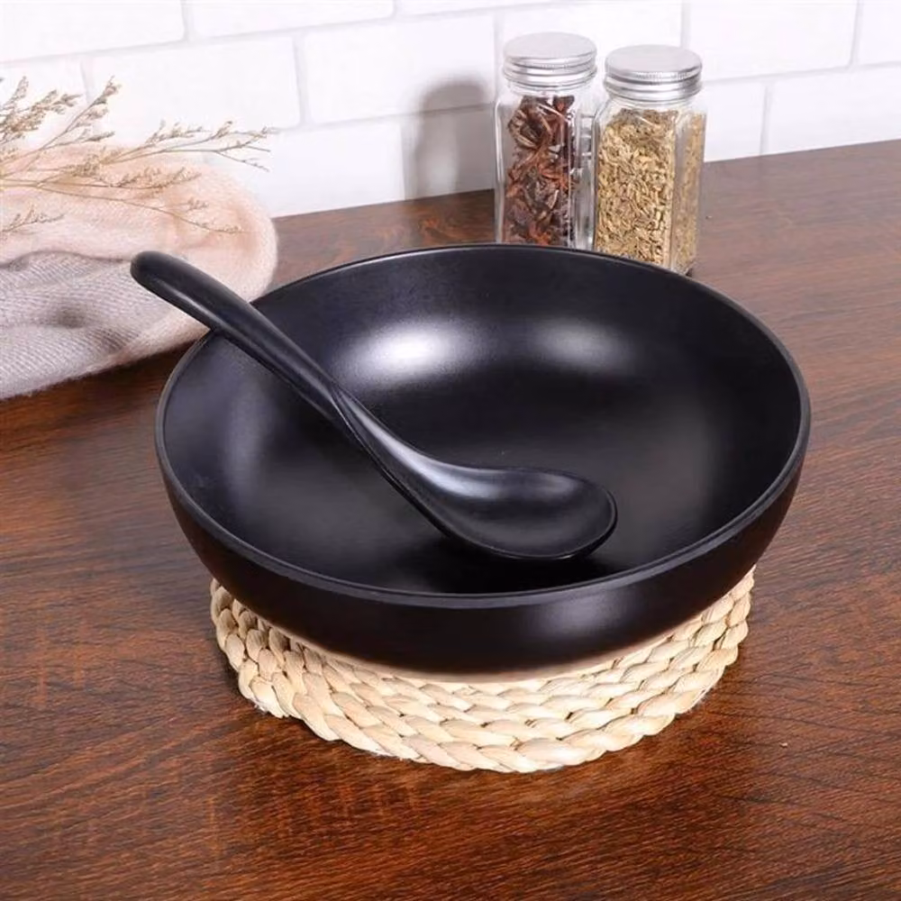 EONLION Japanese Style Ceramic Ramen Soup Bowl in Black, 17.5 cm – 3