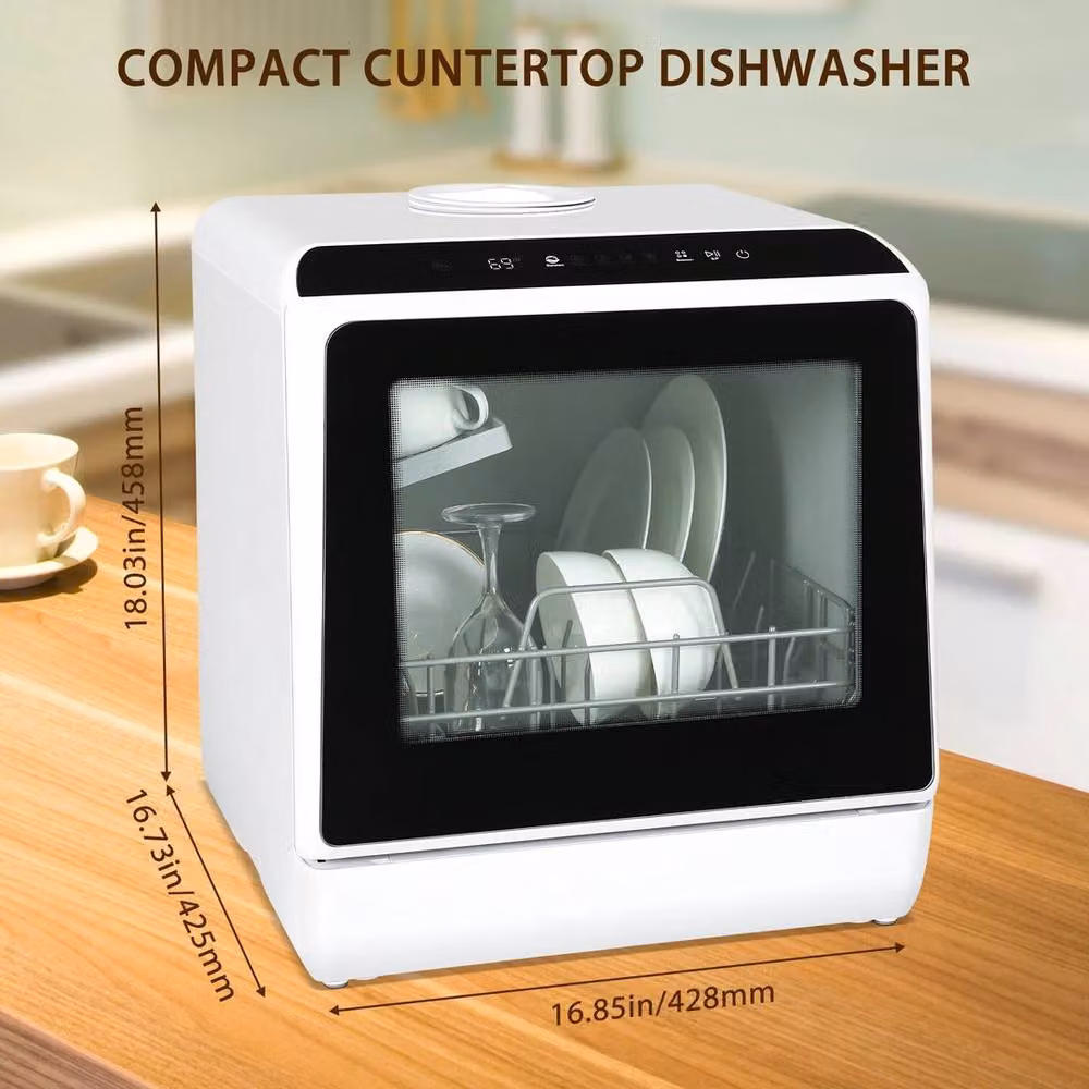 FLAVORA 5L Table Top Mini Dishwasher with LED and Basket in White – 6