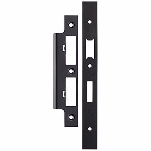 Loops Forend Strike and Fixing Pack for DIN Euro Sash and Bathroom Locks in Matt Black – 1