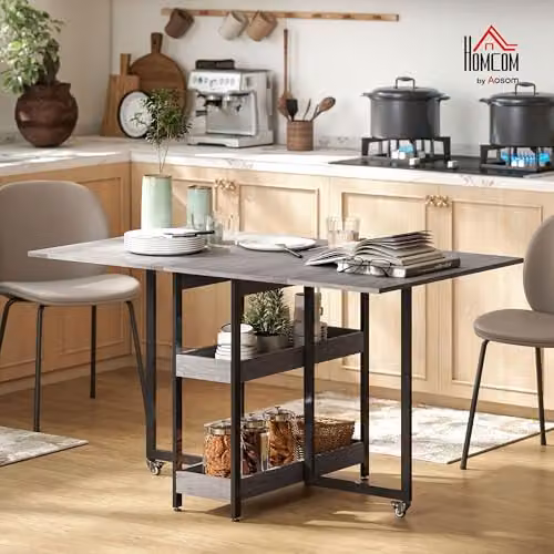 HOMCOM Grey Folding Drop-Leaf Dining Table for 4 Adults, W/D/H: 80 x 50.2 x 75 cm – 2