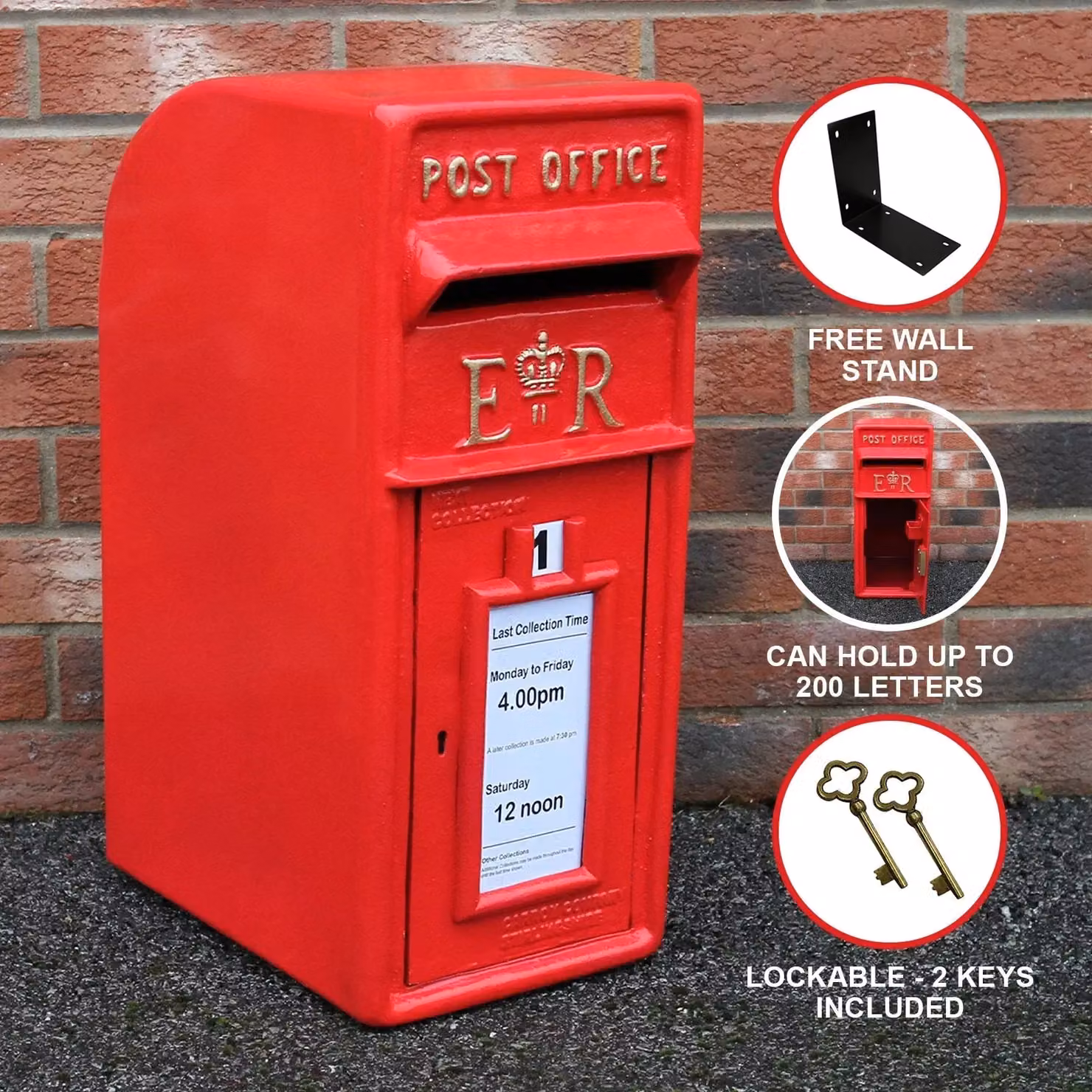 Monstershop Red and Gold Cast Iron Wall Mounted Royal Mail Post Box – 2