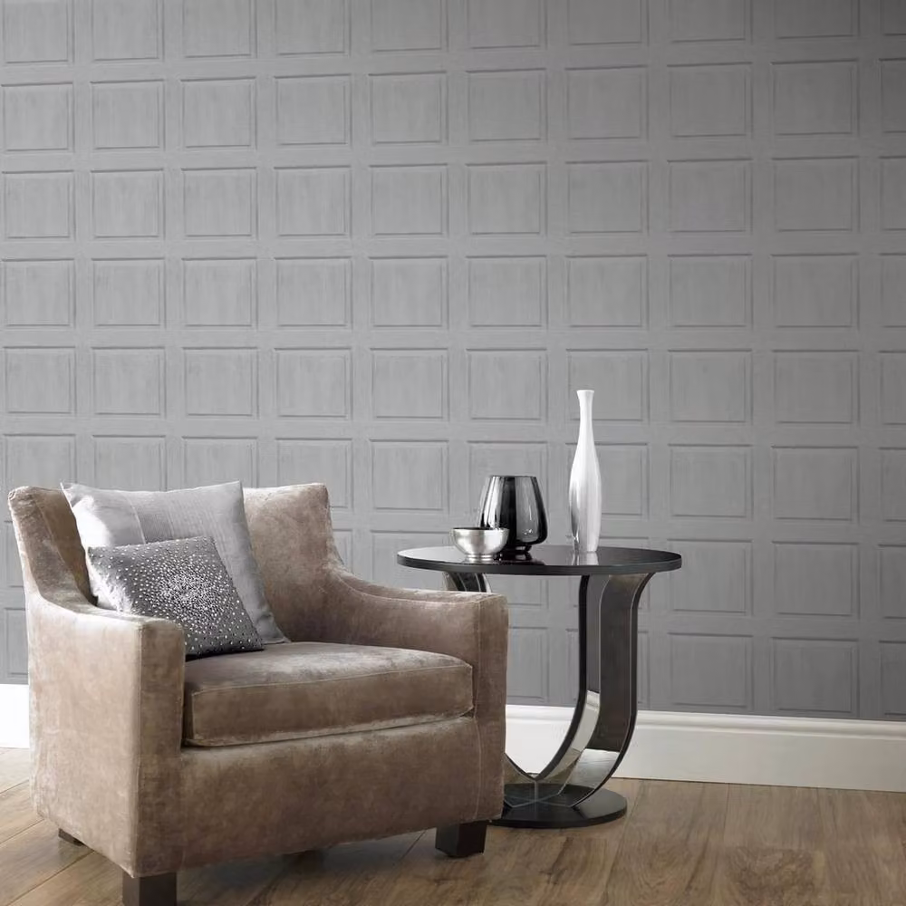 Havendro Wood Panelling Wallpaper in Light Grey – 2