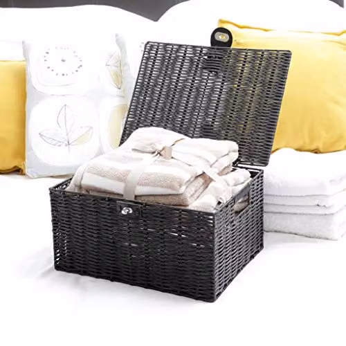 Arpan Large Resin Woven Storage Basket Box with Lid and Lock in Black – 2