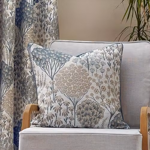 Wylder Ophelia Floral Jacquard Polyester Filled Square Cushion in Blue, W/D/H: 50 x 50 x 50 cm