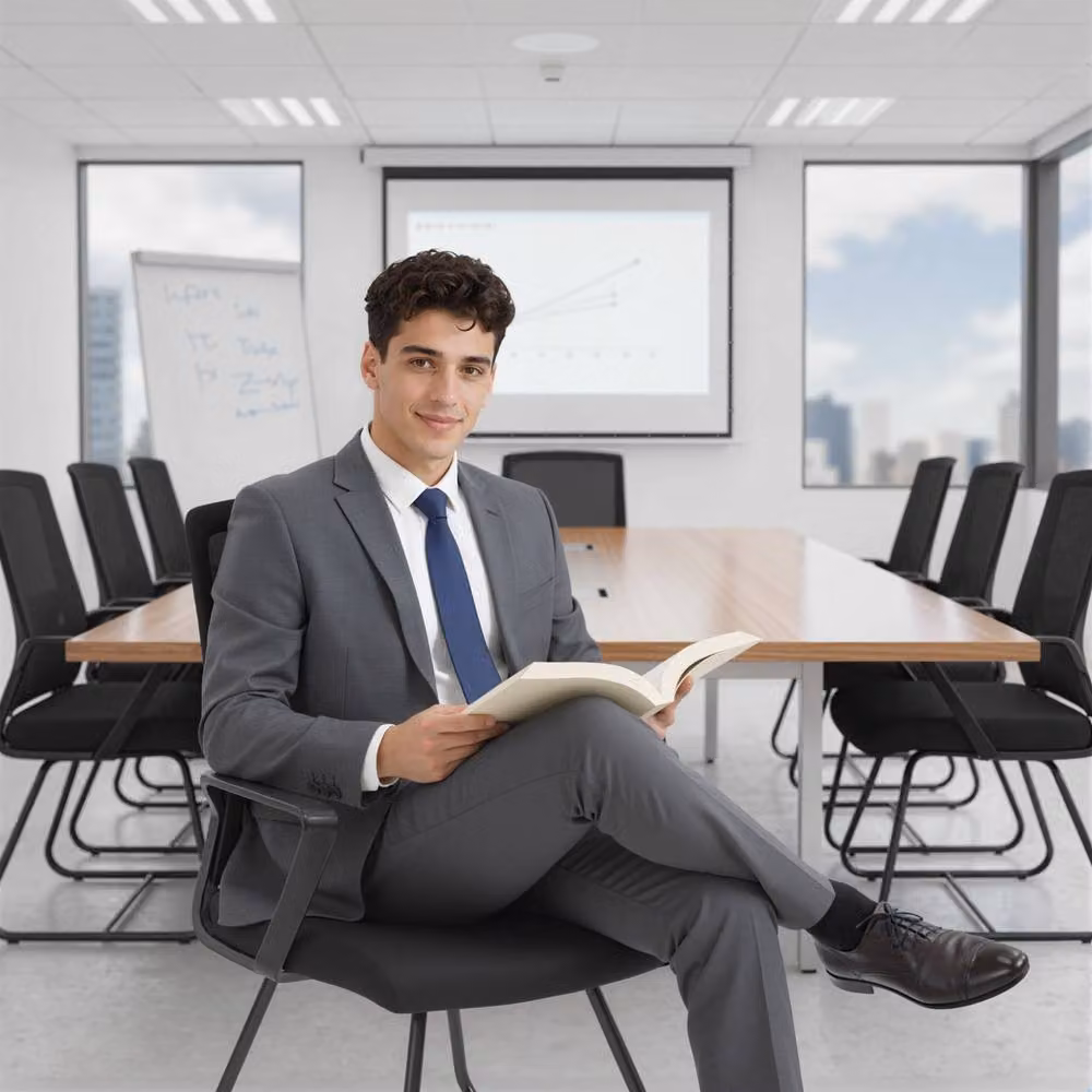 Rolipo Black Mesh Meeting Office Chair with Lumbar Support and Armrests – 9
