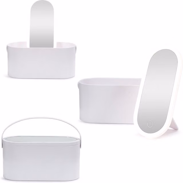ValueLights LED Make Up Mirror with Storage Carry Box, White