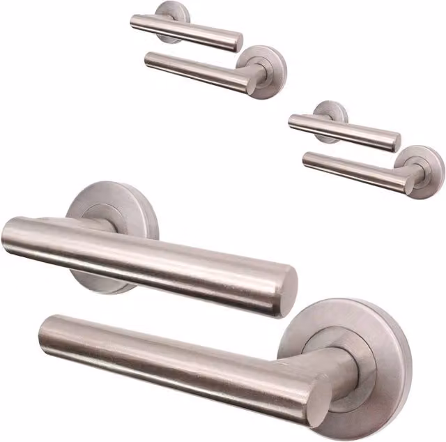AFIT Olvera Range Satin Silver Round Rose T-Bar Door Handles, 3 Pairs – 1